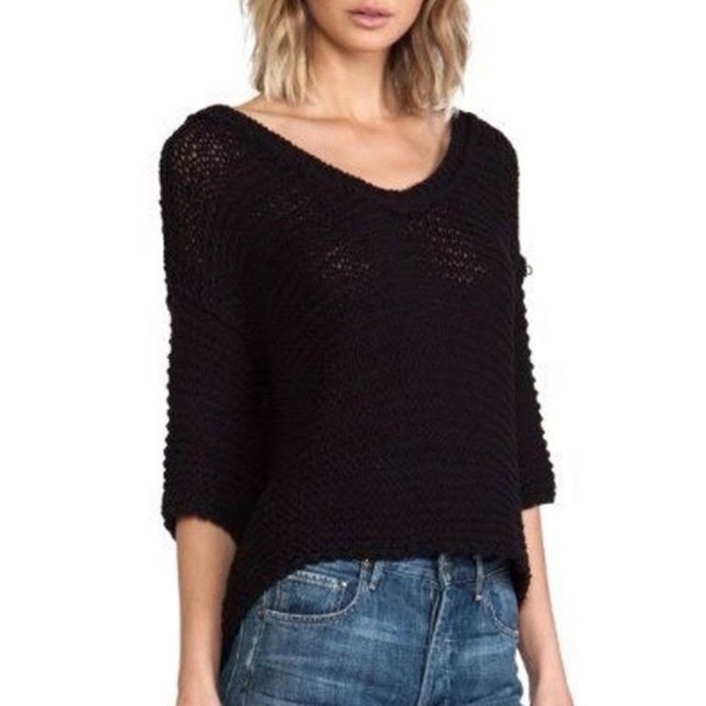 FREE PEOPLE Park Slope Oversized Slouchy Knit Crochet Sweater Black size Small‎